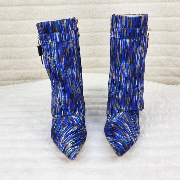 Valley Blue Multi Wedge Heel Fold Over Skirted Ankle Boots - Picture 8 of 11